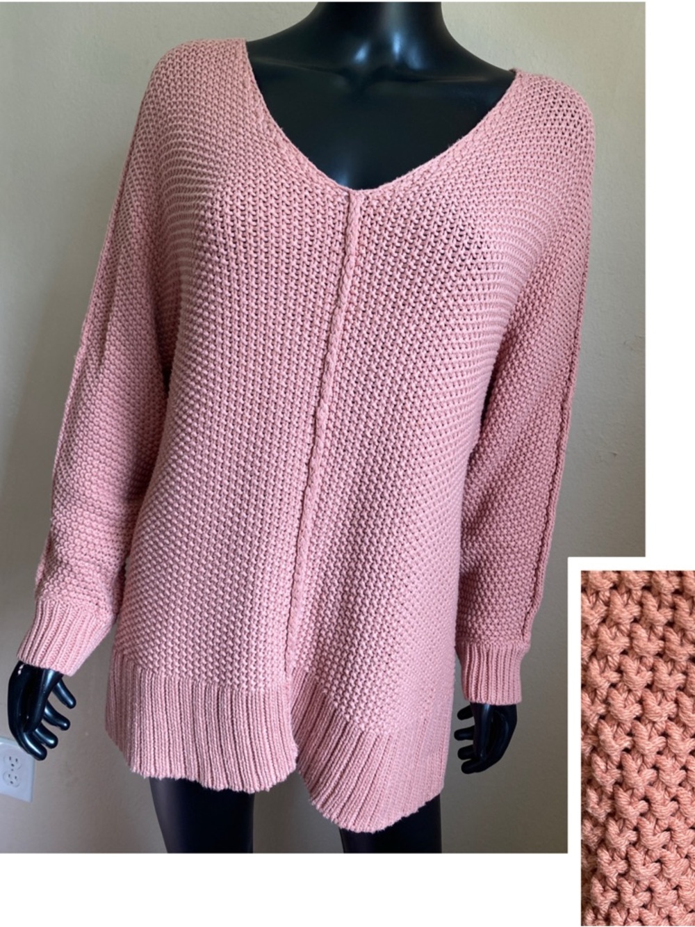 Lucky Brand Dusty Rosey Pink V-Neck Knit Sweater